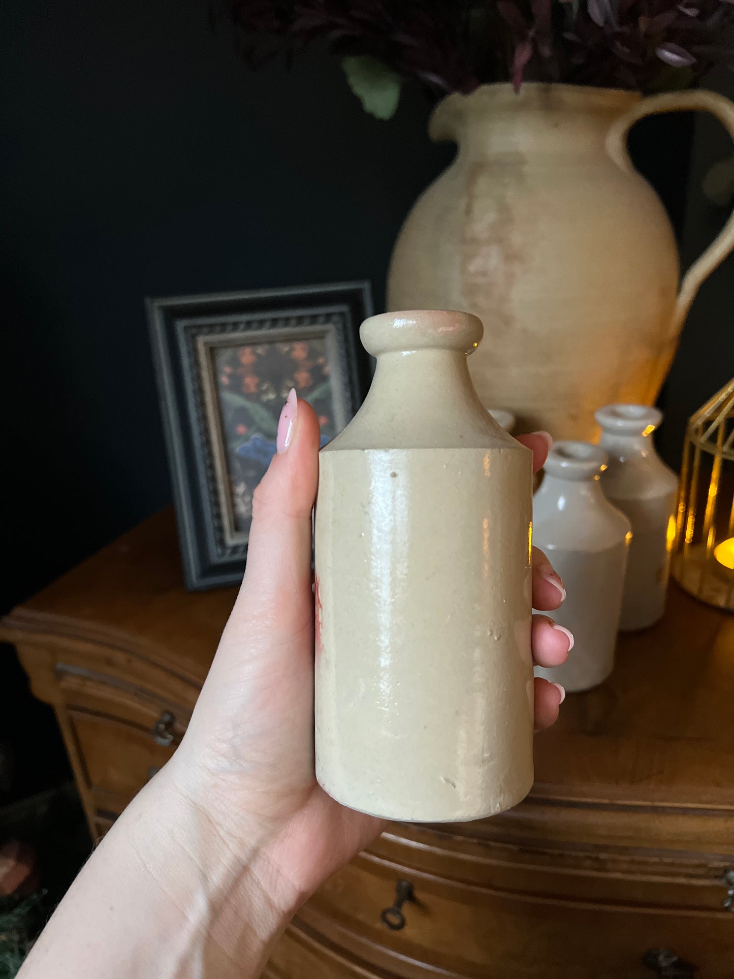 Medium salvaged stoneware bottle - cream