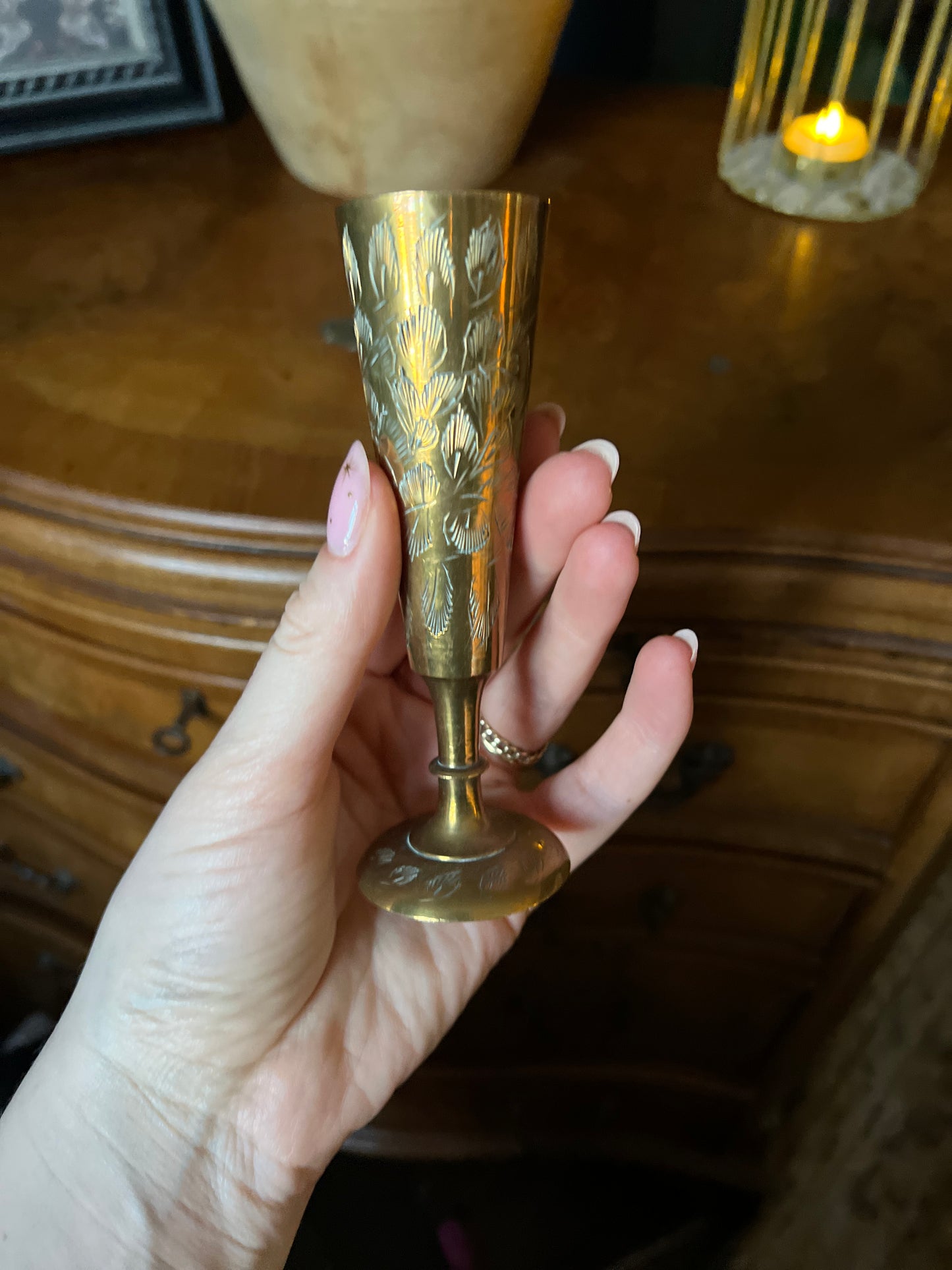 Indian brass goblet / bud vase is