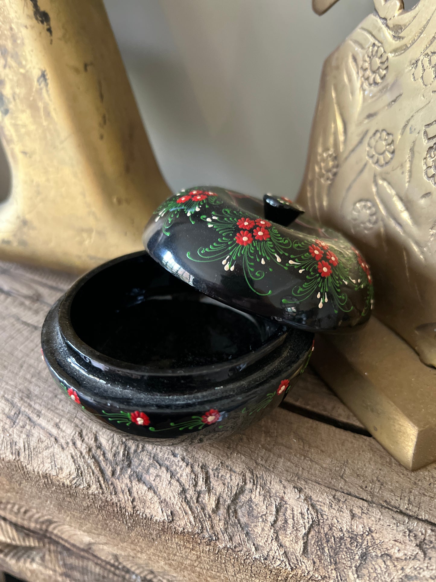 Black hand painted trinket box