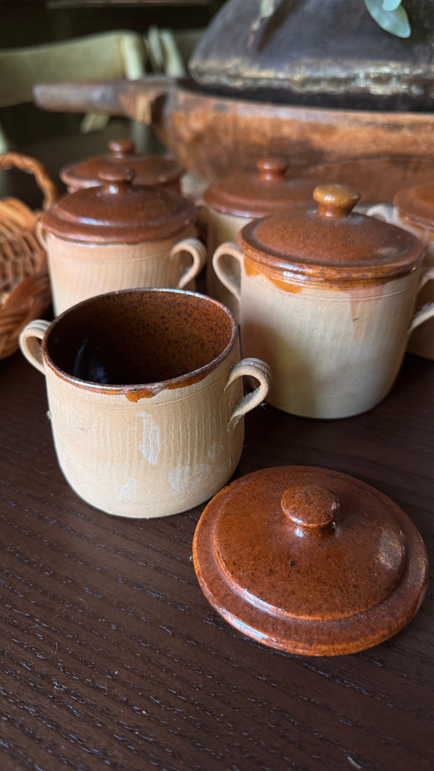 Antique French Stoneware Lidded Pot | Confit Pots | Rustic Kitchen Storage