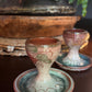 Vintage Studio Pottery Egg Cup | Hand-Thrown | Mauve & Teal Glaze