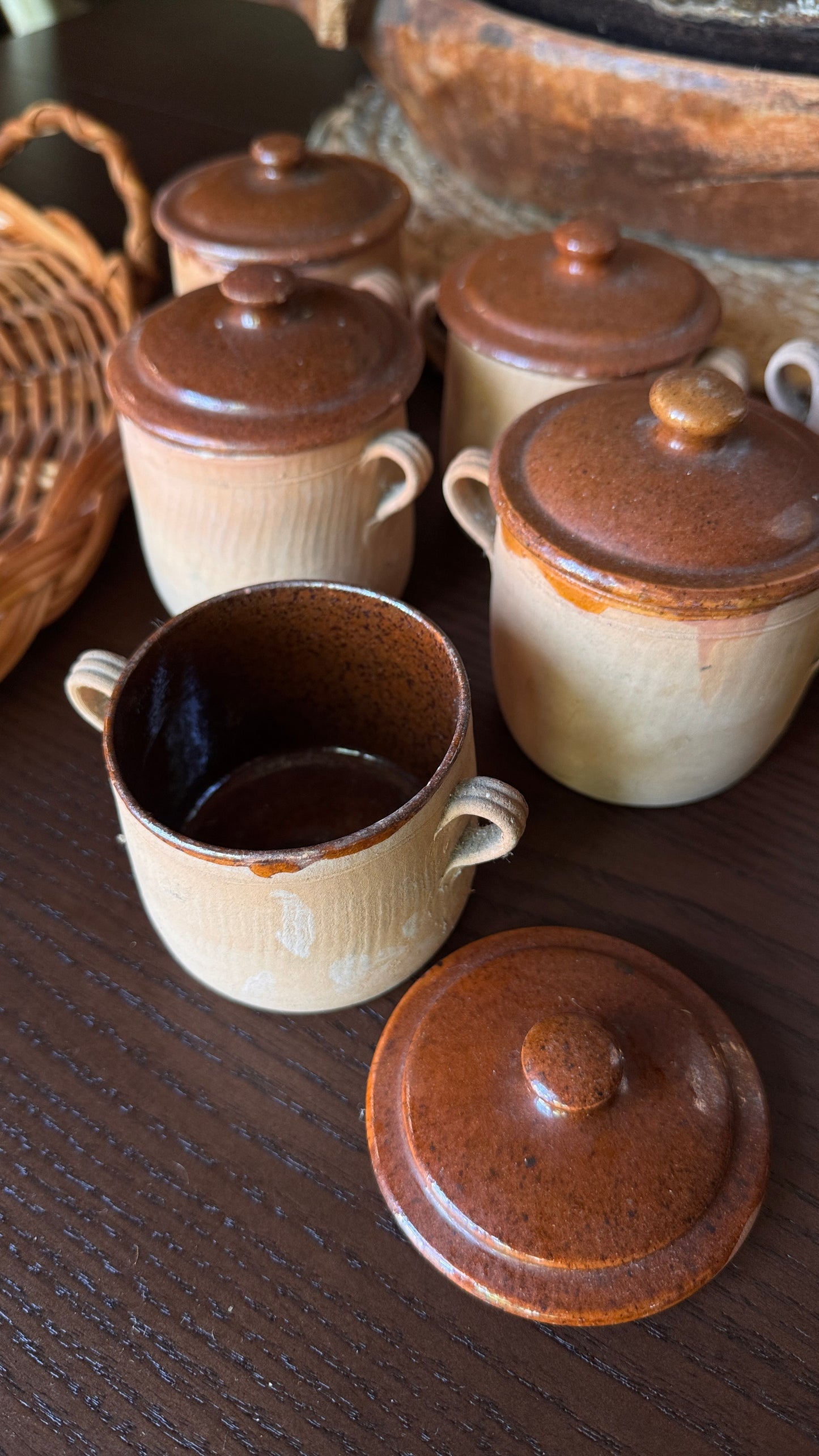 Antique French Stoneware Lidded Pot | Confit Pots | Rustic Kitchen Storage
