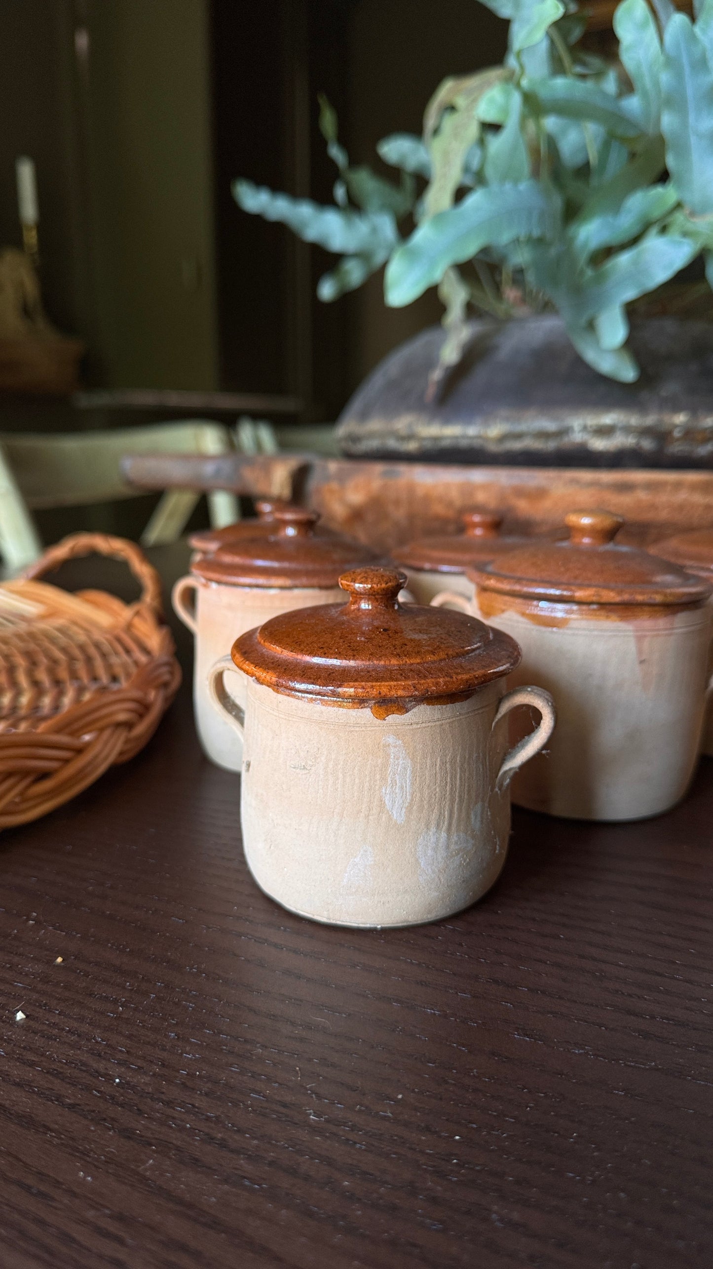 Antique French Stoneware Lidded Pot | Confit Pots | Rustic Kitchen Storage