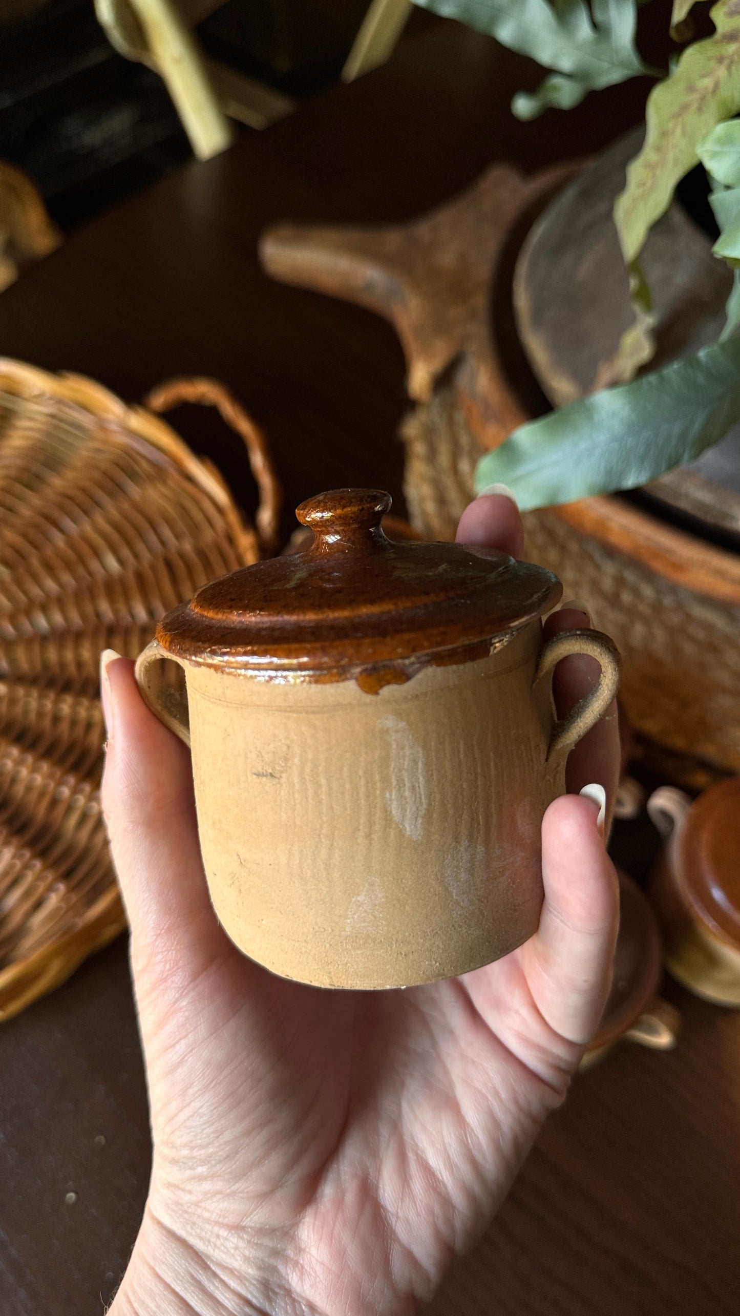 Antique French Stoneware Lidded Pot | Confit Pots | Rustic Kitchen Storage