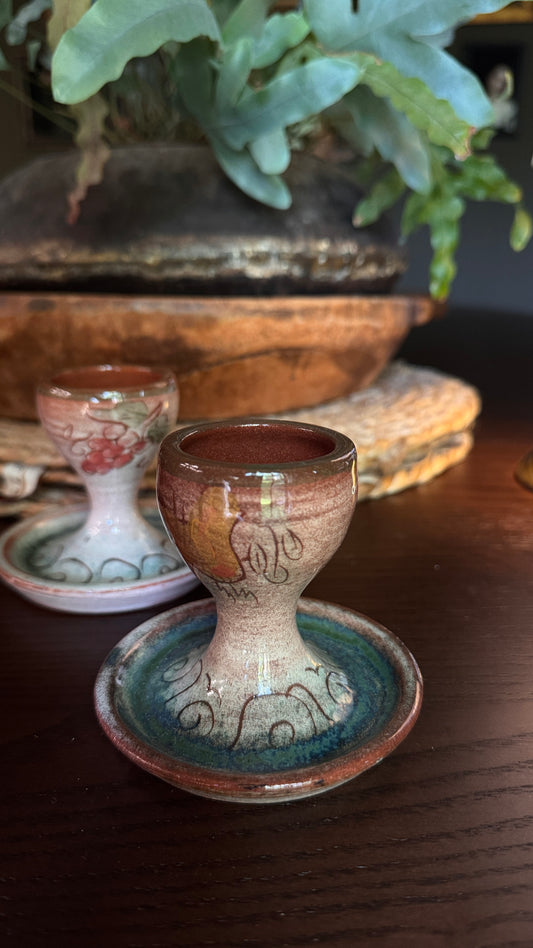 Vintage Studio Pottery Egg Cup | Hand-Thrown | Brown & Teal Glaze