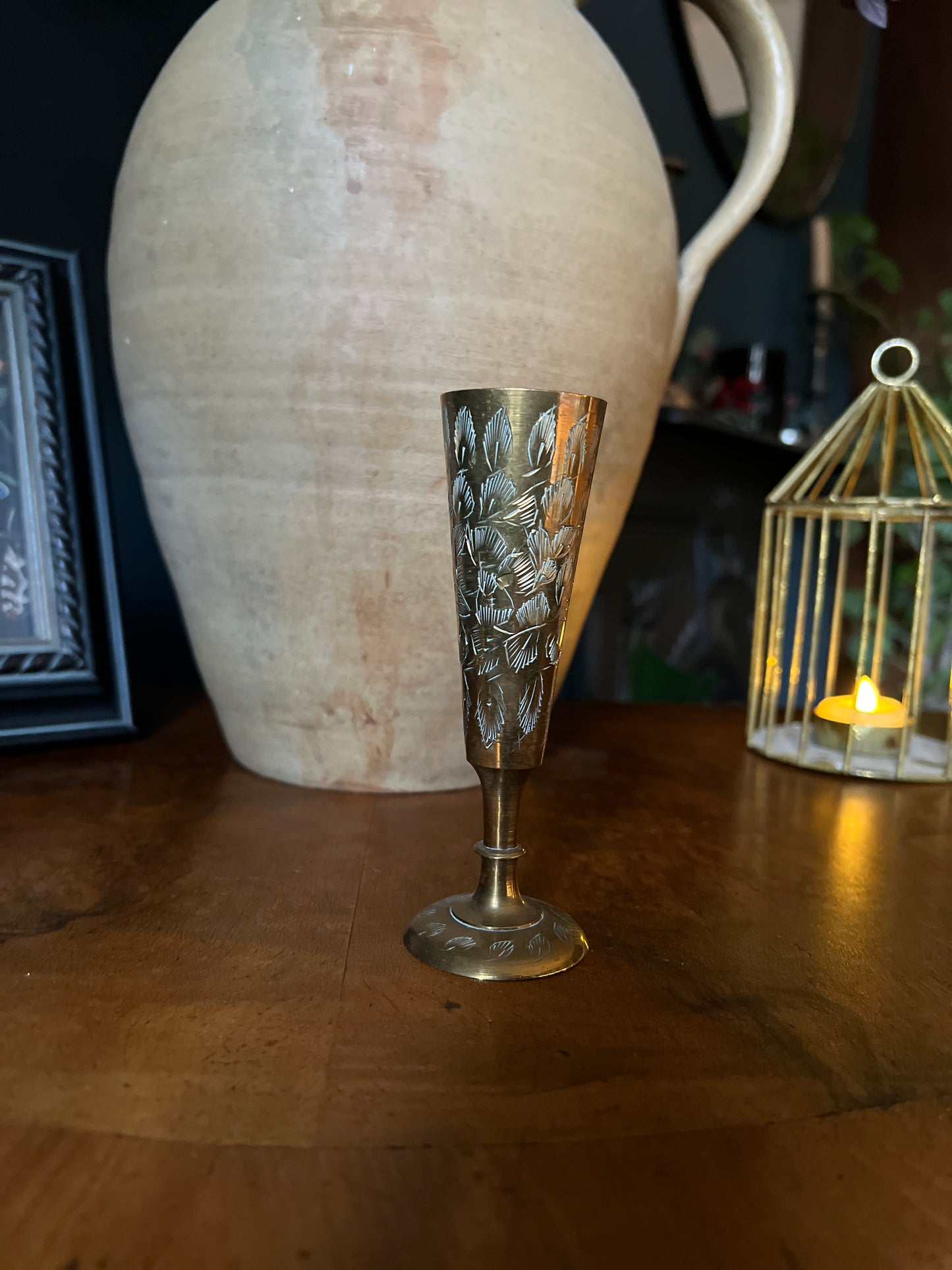 Indian brass goblet / bud vase is