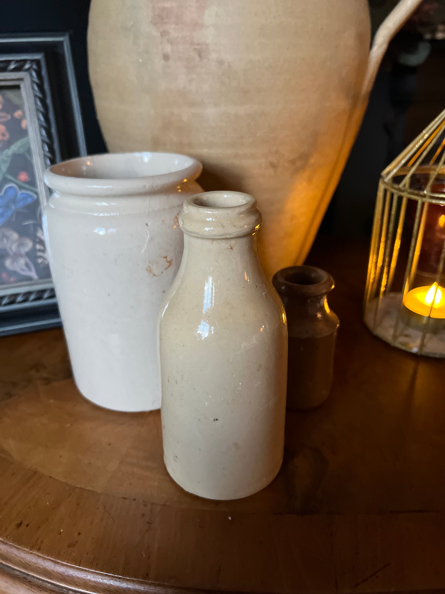 Salvaged glazed bottle - cream