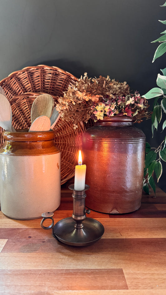 Vintage Brass Chamberstick | Antique Candle Holder | Push Mechanism | Georgian Style Home Décor