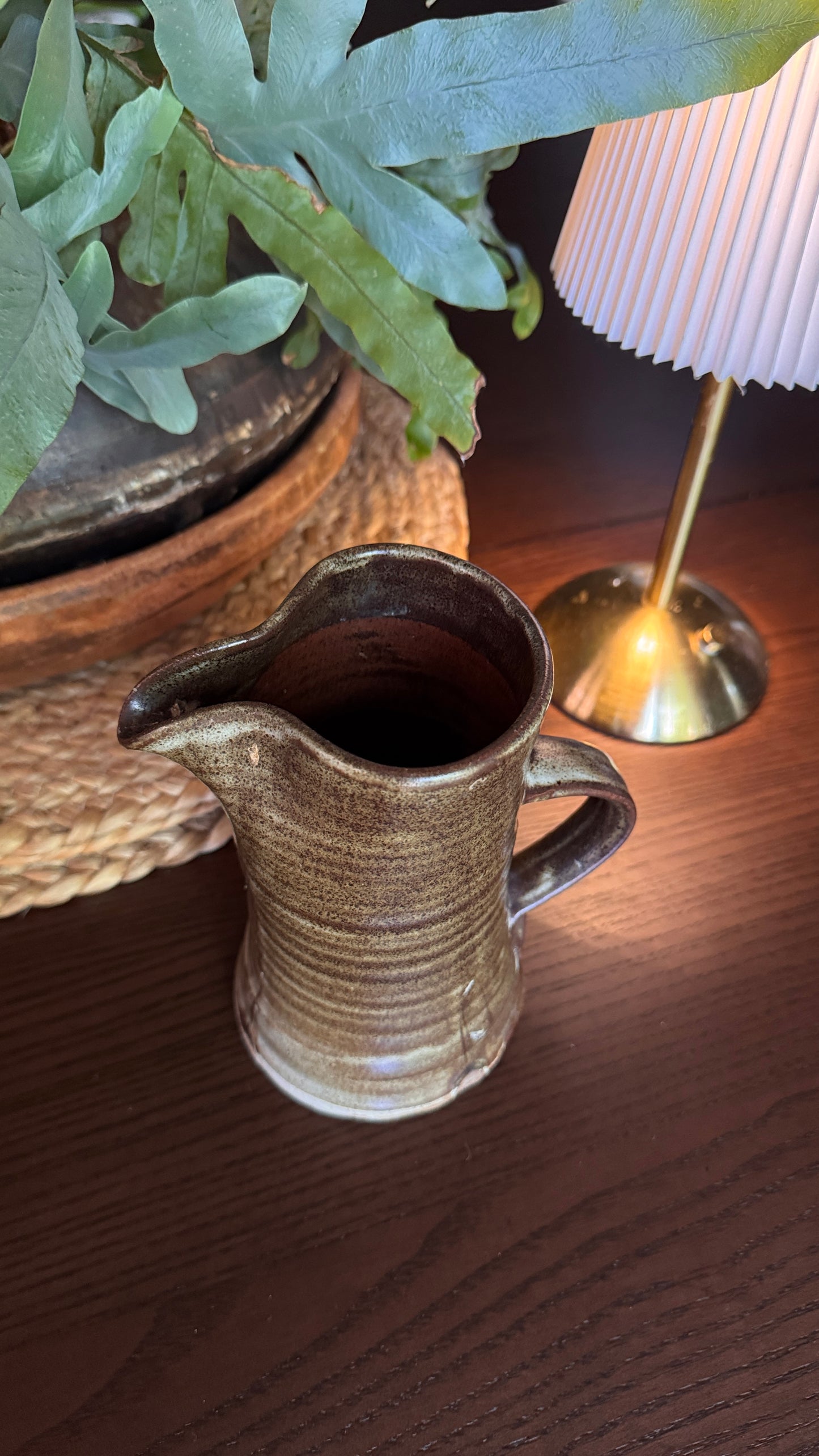 Vintage Studio Pottery Jug | Hand-Thrown | Mottled Olive Green Glaze | British Studio Pottery