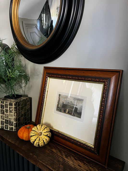 Framed etching of Verona landscape
