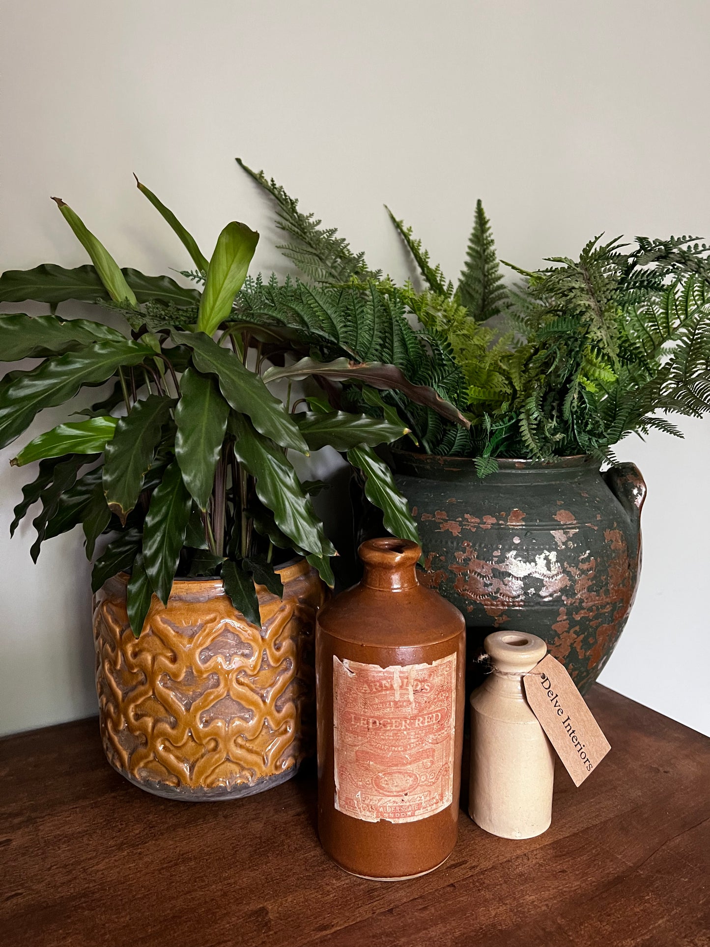 Stoneware ink bottle with vintage label