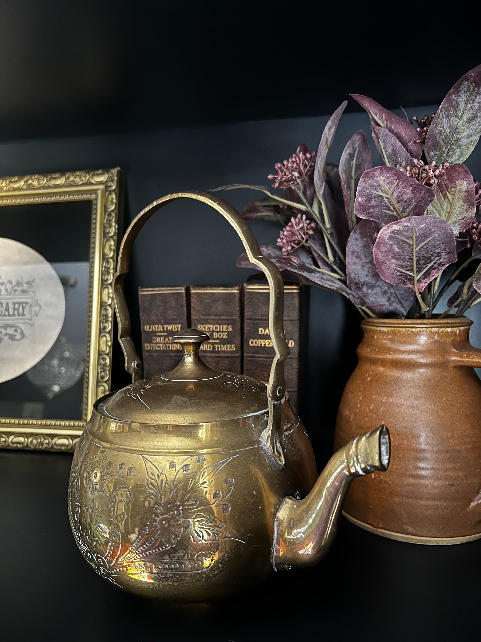 Vintage etched brass teapot – Delve Interiors