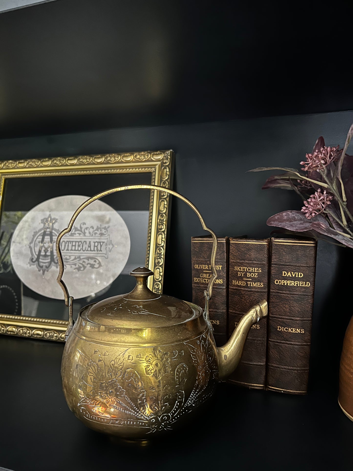 Vintage etched brass teapot