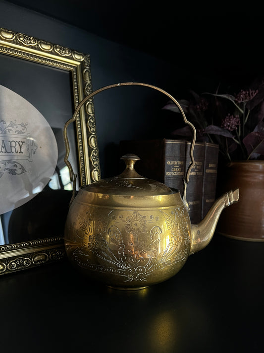 Vintage etched brass teapot
